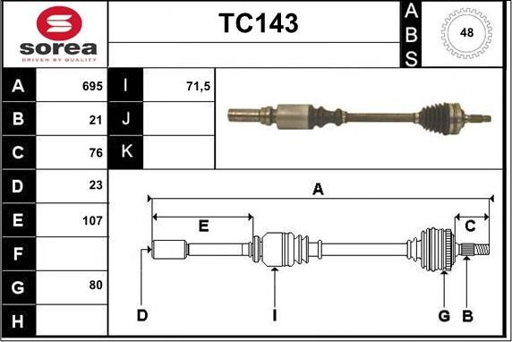 Sera TC143 - Приводний вал autozip.com.ua