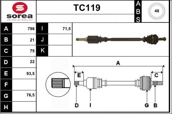 Sera TC119 - Приводний вал autozip.com.ua