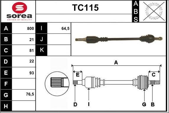 Sera TC115 - Приводний вал autozip.com.ua