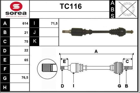 Sera TC116 - Приводний вал autozip.com.ua