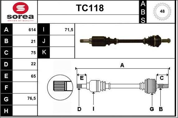 Sera TC118 - Приводний вал autozip.com.ua