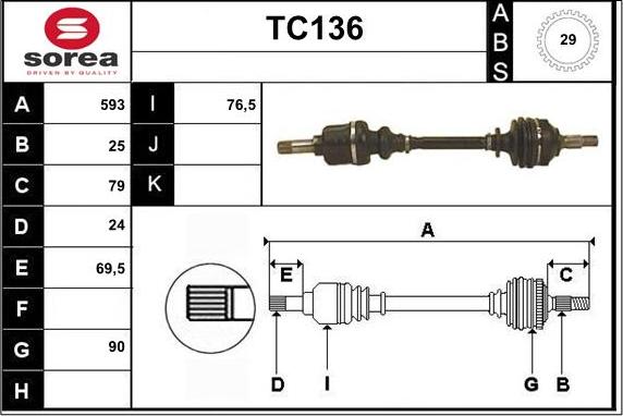 Sera TC136 - Приводний вал autozip.com.ua