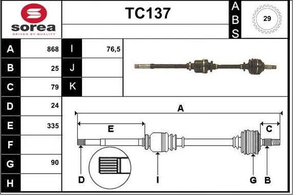 Sera TC137 - Приводний вал autozip.com.ua