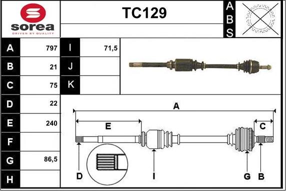 Sera TC129 - Приводний вал autozip.com.ua