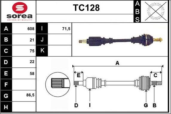 Sera TC128 - Приводний вал autozip.com.ua