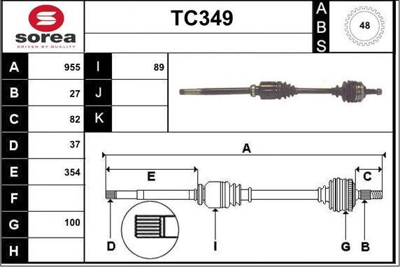 Sera TC349 - Приводний вал autozip.com.ua