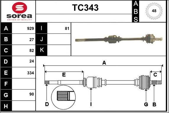 Sera TC343 - Приводний вал autozip.com.ua