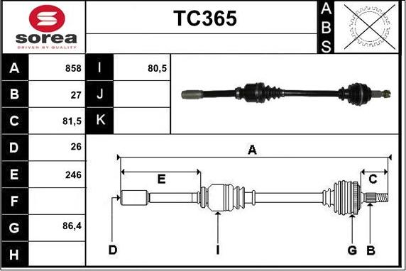 Sera TC365 - Приводний вал autozip.com.ua