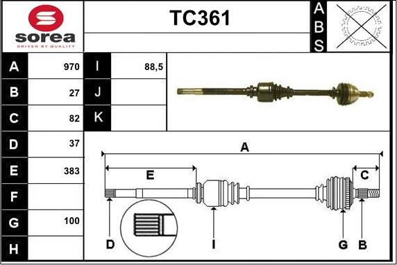 Sera TC361 - Приводний вал autozip.com.ua