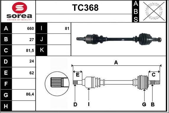 Sera TC368 - Приводний вал autozip.com.ua