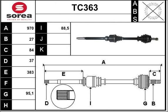 Sera TC363 - Приводний вал autozip.com.ua