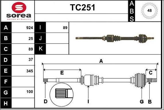 Sera TC251 - Приводний вал autozip.com.ua