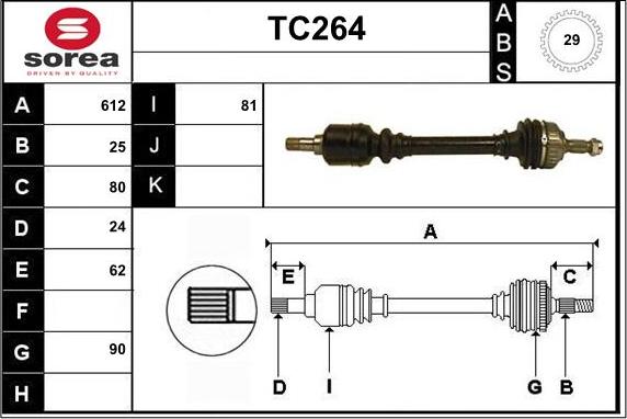 Sera TC264 - Приводний вал autozip.com.ua