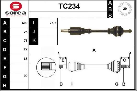 Sera TC234 - Приводний вал autozip.com.ua