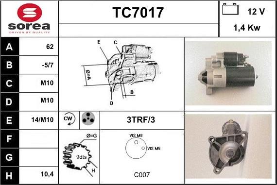 Sera TC7017 - Стартер autozip.com.ua