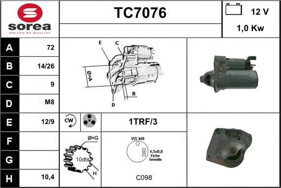 Sera TC7076 - Стартер autozip.com.ua