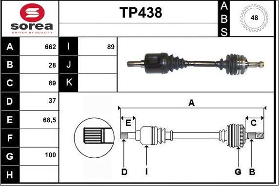 Sera TP438 - Приводний вал autozip.com.ua