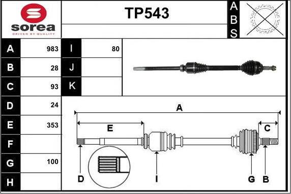 Sera TP543 - Приводний вал autozip.com.ua