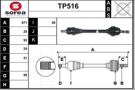 Sera TP516 - Приводний вал autozip.com.ua