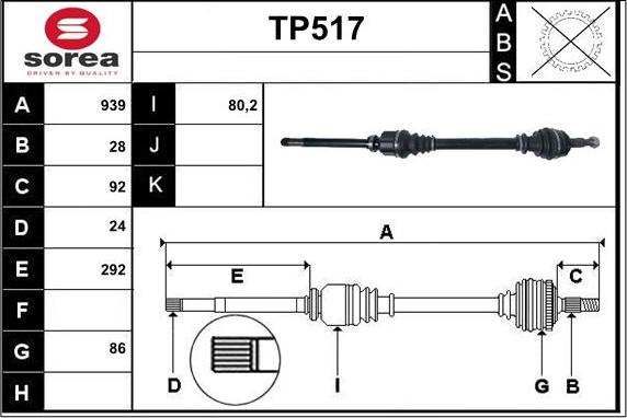 Sera TP517 - Приводний вал autozip.com.ua