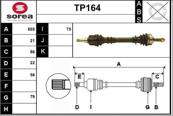 Sera TP164 - Приводний вал autozip.com.ua