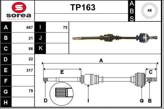 Sera TP163 - Приводний вал autozip.com.ua