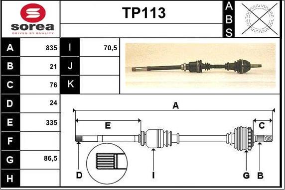 Sera TP113 - Приводний вал autozip.com.ua