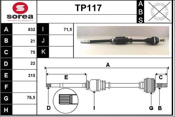 Sera TP117 - Приводний вал autozip.com.ua