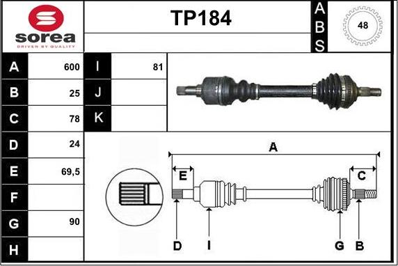 Sera TP184 - Приводний вал autozip.com.ua