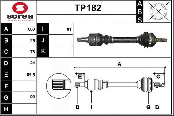 Sera TP182 - Приводний вал autozip.com.ua