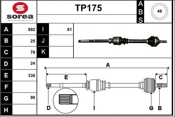 Sera TP175 - Приводний вал autozip.com.ua