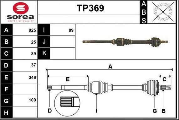 Sera TP369 - Приводний вал autozip.com.ua