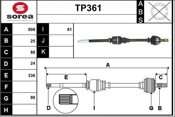 Sera TP361 - Приводний вал autozip.com.ua