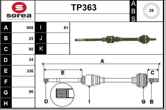 Sera TP363 - Приводний вал autozip.com.ua