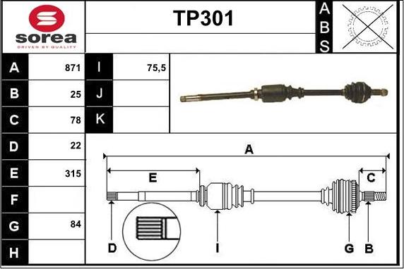 Sera TP301 - Приводний вал autozip.com.ua