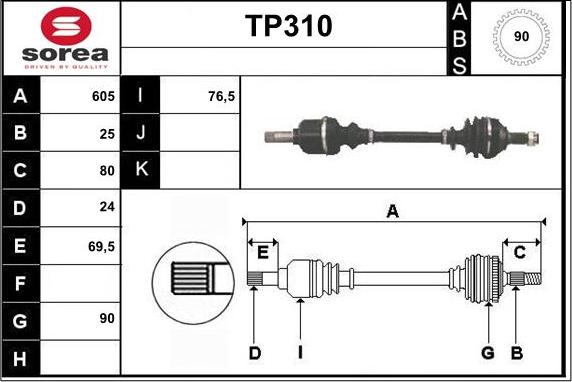 Sera TP310 - Приводний вал autozip.com.ua