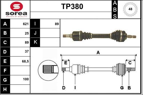 Sera TP380 - Приводний вал autozip.com.ua