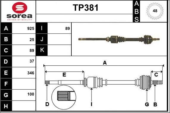 Sera TP381 - Приводний вал autozip.com.ua