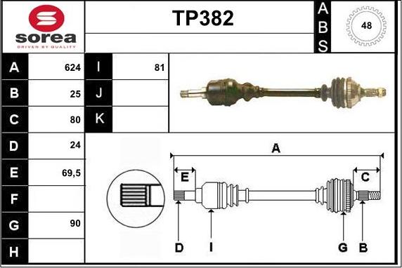 Sera TP382 - Приводний вал autozip.com.ua