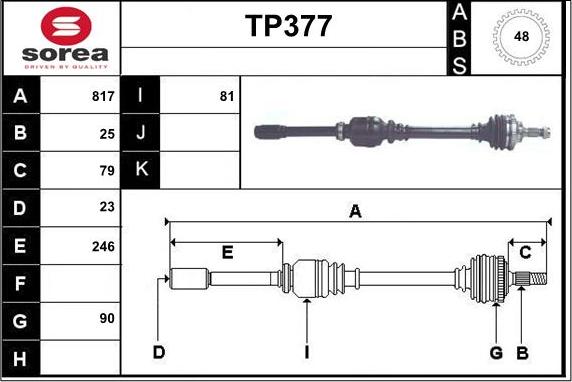 Sera TP377 - Приводний вал autozip.com.ua