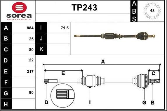 Sera TP243 - Приводний вал autozip.com.ua