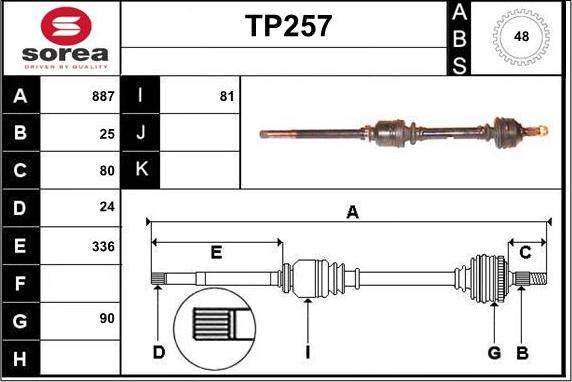 Sera TP257 - Приводний вал autozip.com.ua