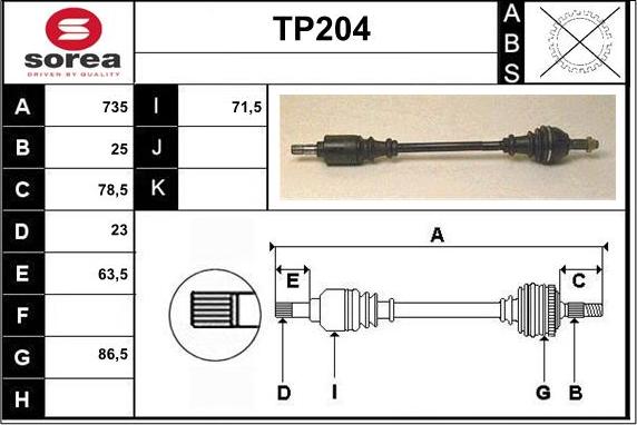 Sera TP204 - Приводний вал autozip.com.ua