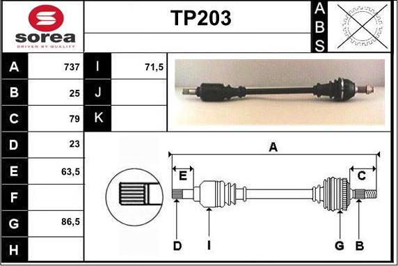 Sera TP203 - Приводний вал autozip.com.ua