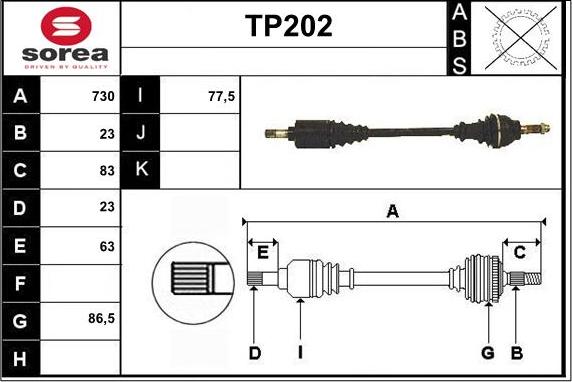 Sera TP202 - Приводний вал autozip.com.ua