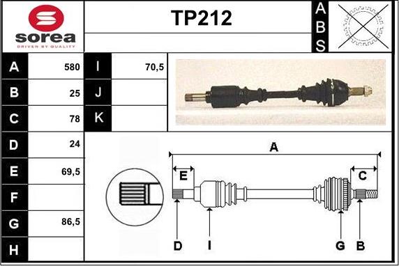 Sera TP212 - Приводний вал autozip.com.ua