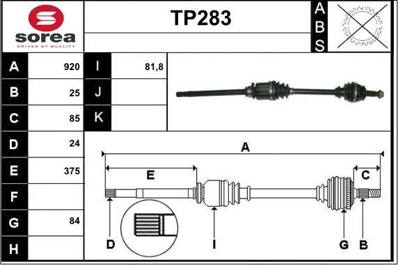 Sera TP283 - Приводний вал autozip.com.ua