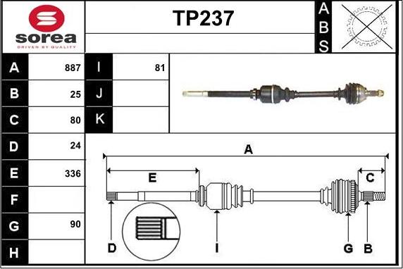 Sera TP237 - Приводний вал autozip.com.ua