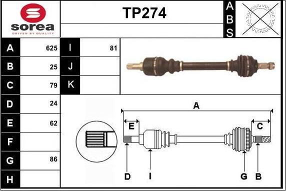 Sera TP274 - Приводний вал autozip.com.ua