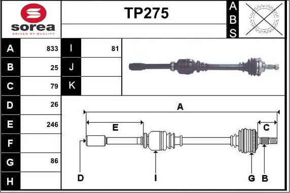 Sera TP275 - Приводний вал autozip.com.ua